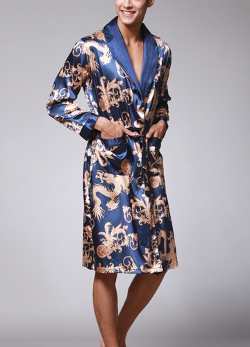 

Men Paisley Print Nightrobe Open Front Long Sleeves Bathrobe