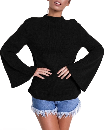 

Women Sweatshirts Flare Long Sleeves Solid Color Casual Elegant Top Pullover