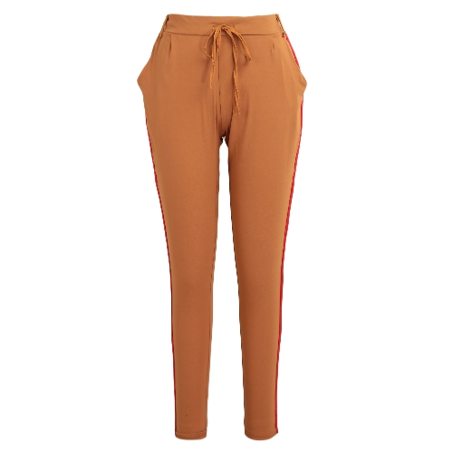 Pantalones de rayas laterales de mujer de moda pantalones Casual alta cintura elástica cordón delgado pantalones de lápiz