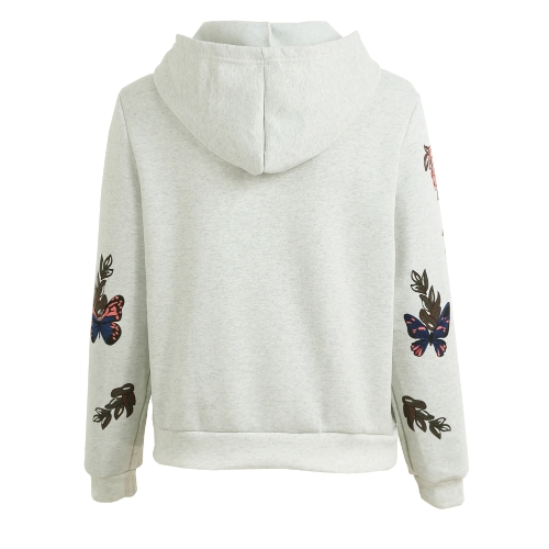 

New Fashion Women Hoodie Sweatshirts Butterfly Floral Print Long Sleeve Pullover Hooded Loose Tops