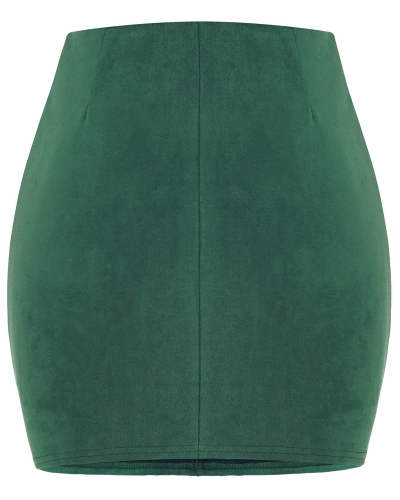 

Fashion Women Mini Suede Skirts Pocketed Zippered Front Party Short Sheath Suedtte Skirt