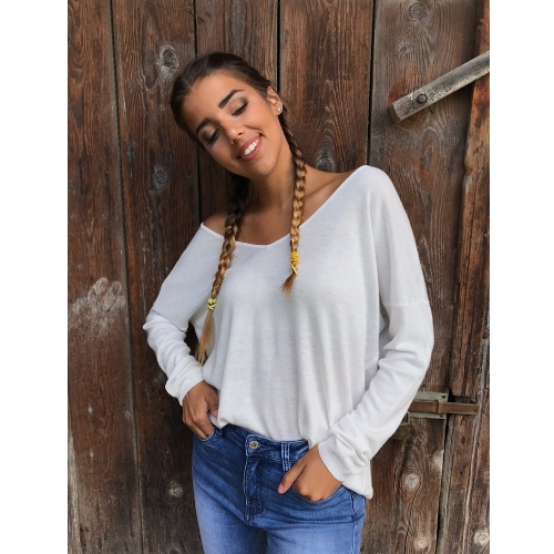 

Women Sexy Backless T-Shirt V Neck Long Sleeve Eyelash Lace Splice Casual Top Tee