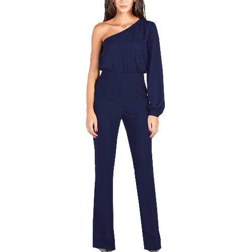 Moda Mulheres Jumpsuit Manga única Um ombro Slim Fit Macacão Casual Casual ternos Rompers