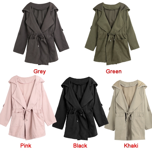 

Autumn Winter Women Jacket Coat Hooded Solid Overcoat Long Sleeve Pockets Casual Outerwear