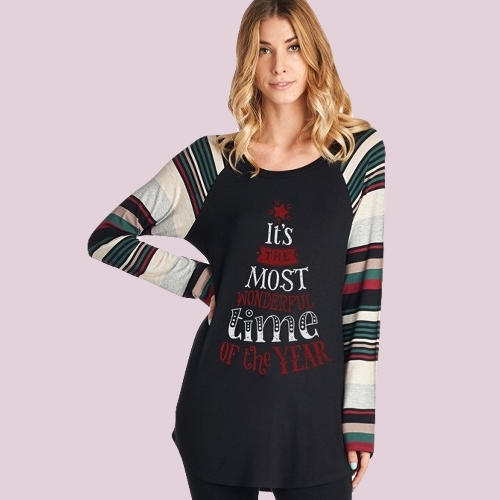 

Autumn Winter Women Christmas Snow Letter Print O Neck Pullover T-Shirt