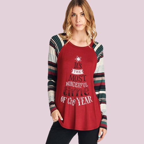 

Осенняя зимняя женская рождественская буквица с надписью O Neck Pullover T-Shirt