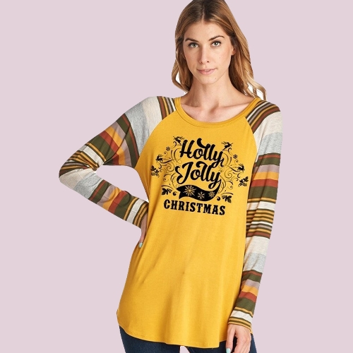 

Осенняя зимняя женская рождественская буквица с надписью O Neck Pullover T-Shirt