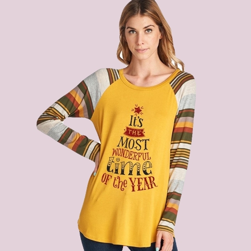 

Autumn Winter Women Christmas Snow Letter Print O Neck Pullover T-Shirt