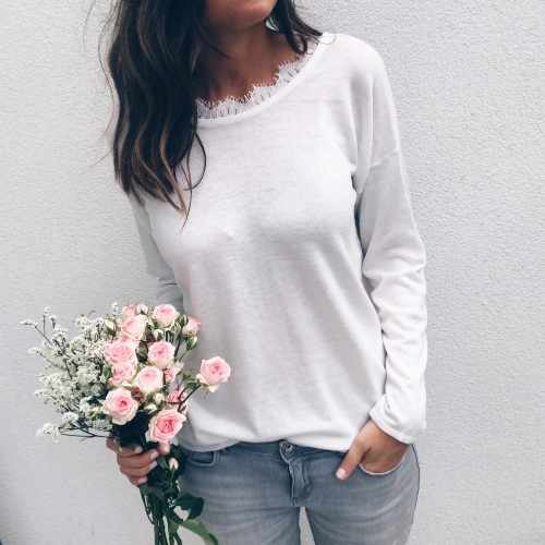 

Кружевная блузка Backless Long Sleeve Bandage Открытая задняя одежда Casual Loose Solid