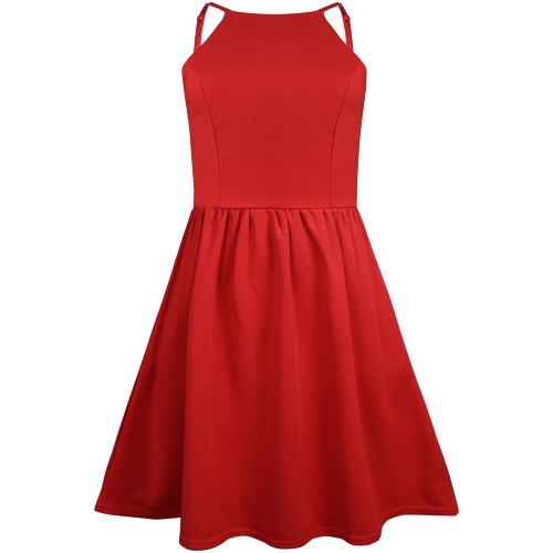 

Sexy Women Slip Dress Backless Spaghetti Strap Solid Floral Slim Ruched Mini Skater Dress