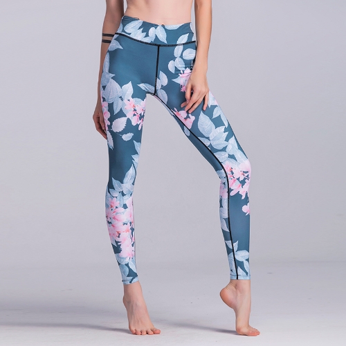 

Women Sport Leggings Contrast Floral Leaves Print High Waist Casual Skinny Workout Fitness Pants