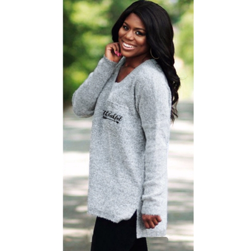 

Women Sexy Warm Sweatshirt Fleece Chest Pocket V Neck Long Sleeve Loose Casual Pullover Top Grey/Army Green