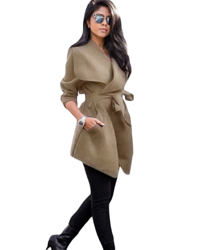 

Autumn Winter Women Jacket Coat Large Lapel Solid Overcoat Long Sleeve Pockets Casual Outerwear Black/Grey/Khaki