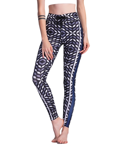 Sexy Femmes Mince Leggings Sport Yoga Géométrique Imprimer Casual Fitness Maigre Crayon Pantalon Pantalon