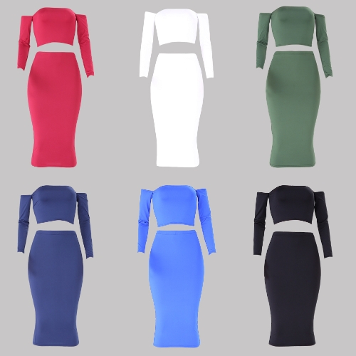Le donne sexy due pezzi hanno messo fuori dalla spalla il merletto in su posteriore della parte posteriore della parte posteriore del manicotto di Backless della parte superiore del Bodycon