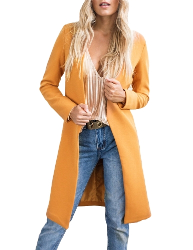 Autunno Inverno Donna Long Coat Cardigan Aprire Manica lunga anteriore Solido Slim Warm Overwear Overwear