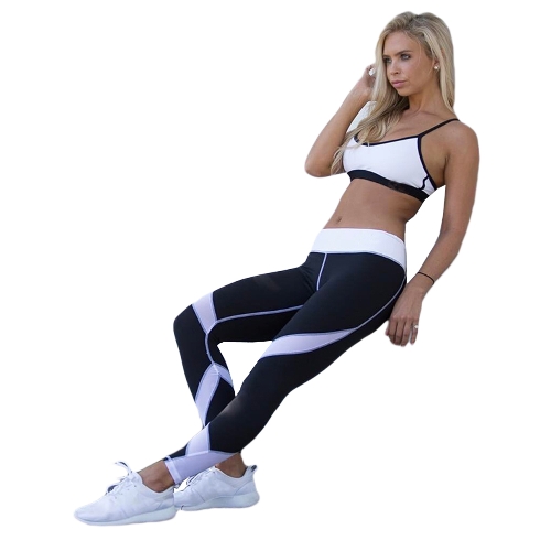 Women Yoga Leggings Sports Pants Mesh Insert Fitness Trousers Running Tights Workout Skinny Leggings Black/White/Grey