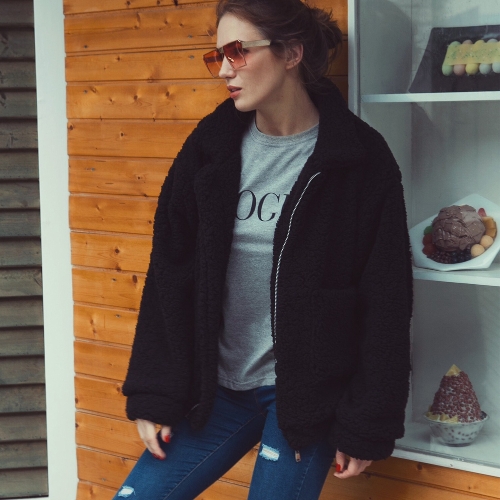 

Fashion Women Long Sleeve Fluffy Shaggy Faux Fur Loose Coat