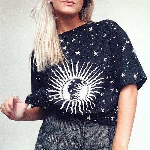 

Vintage Crescent Stars Sun Print Футболка с коротким рукавом