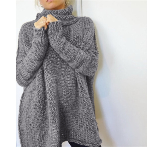 

Women Long Sleeves Knitted Sweater Turtleneck Drop Shoulder Loose Long Pullover Knitwear