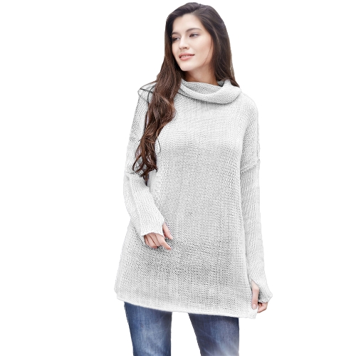 Вскользь Женщины Вязаные свитера Водолазка Drop Плечо Длинные рукава Loose Long Pullover Трикотаж