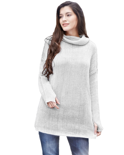 Casual Women Knitted Sweater Turtleneck Drop Shoulder Long Sleeves Loose Long Pullover Knitwear