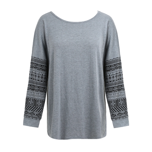 

Women Long Sleeve O-Neck Geometric Print Sleeve T-Shirt