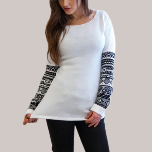 

Women Long Sleeve O-Neck Geometric Print Sleeve T-Shirt
