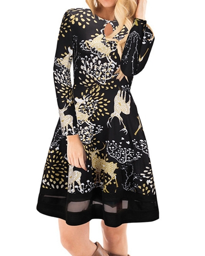 

Fashion Women Christmas Santa Claus Printed Long Sleeve Dress