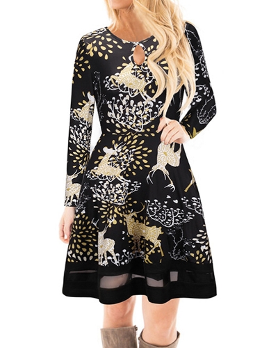 

Fashion Women Christmas Santa Claus Printed Long Sleeve Dress