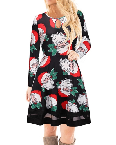 

Fashion Women Christmas Santa Claus Printed Long Sleeve Dress