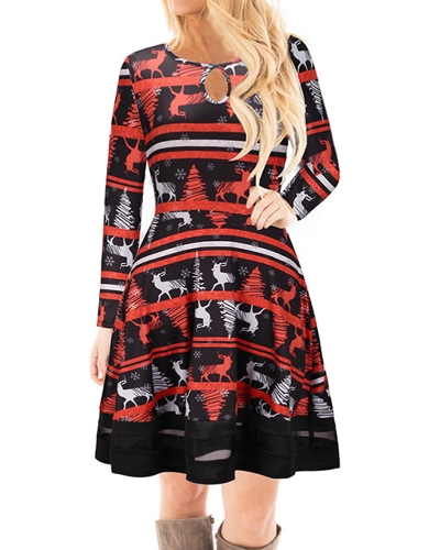 

Fashion Women Christmas Santa Claus Printed Long Sleeve Dress