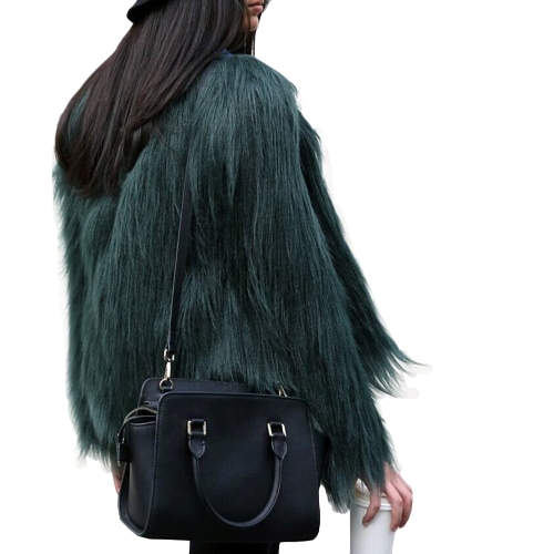 

Winter Women Faux Fur Coat Solid Color Long Sleeve Fluffy Outerwear Short Jacket Hairy Warm Overcoat