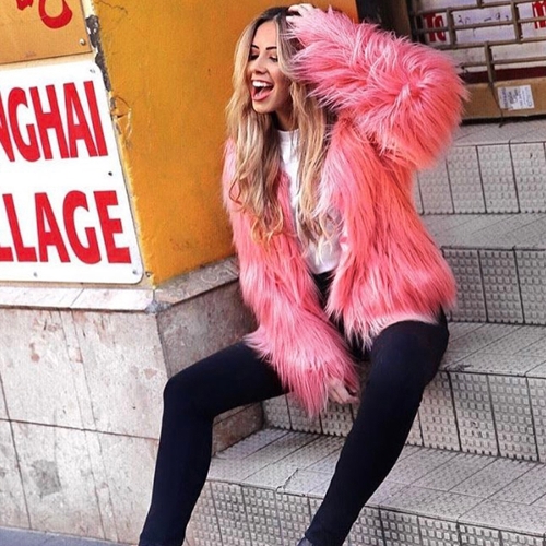 

Faux Fur Coat Long Sleeve Fluffy Outerwear Short Jacket Hairy Warm Overcoat