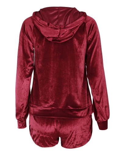 

Женщины Бархатный костюм Комплект длинной втулки Hoodie Sweat Костюмы Shortstring Толстовка Две части