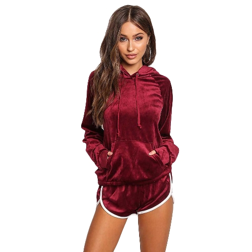 

Women's Velvet Kangaroo Pocket Hoodies Sets