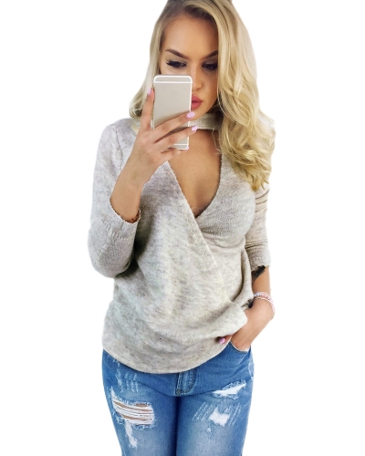 

Choker Wrap Knit Long Sleeve Sweater