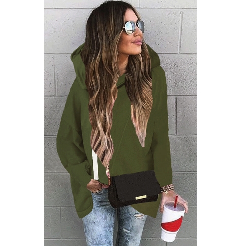 

Women Hooded High-Low Hem Zipper Sweater