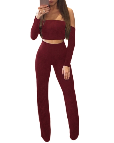 

Застежка-молния на шнуровке вверх с длинным рукавом Широкие ножки Party Club Suit Crop Top + Pants