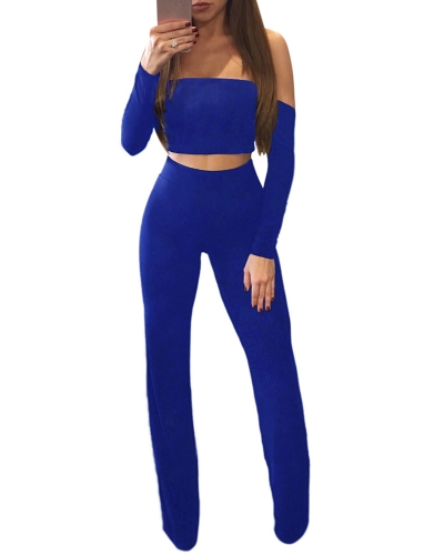 

Застежка-молния на шнуровке вверх с длинным рукавом Широкие ножки Party Club Suit Crop Top + Pants