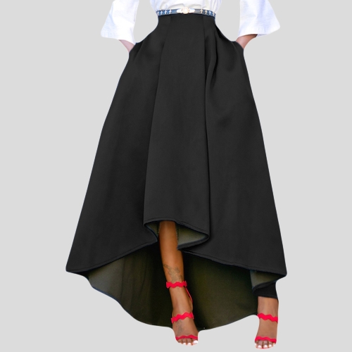 

Fashion Women High Waist High Low Pleated Midi Skirt