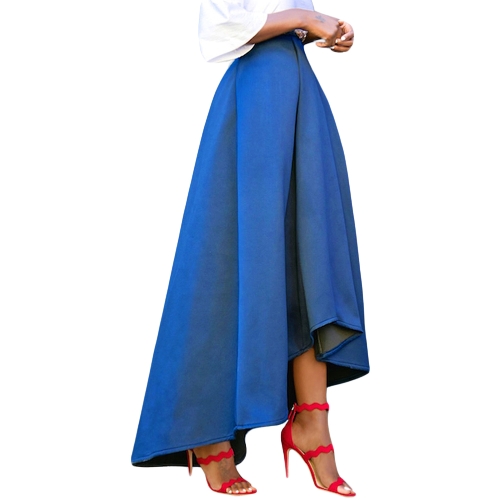 

New Fashion Winter Women High Waist High Low Pleated Midi Skirt Solid Color A Line Skater Swing Skirt