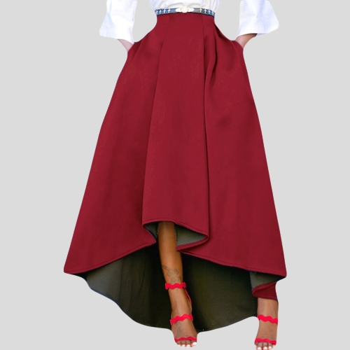 Fashion Women High Waist High Low Pleated Midi Skirt