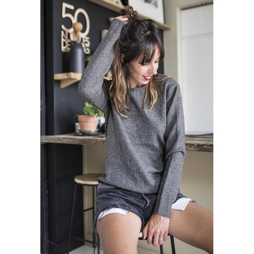 

Knit Sweater Lace Up Backless Long Sleeve Lace Patch Pullover Casual Tops