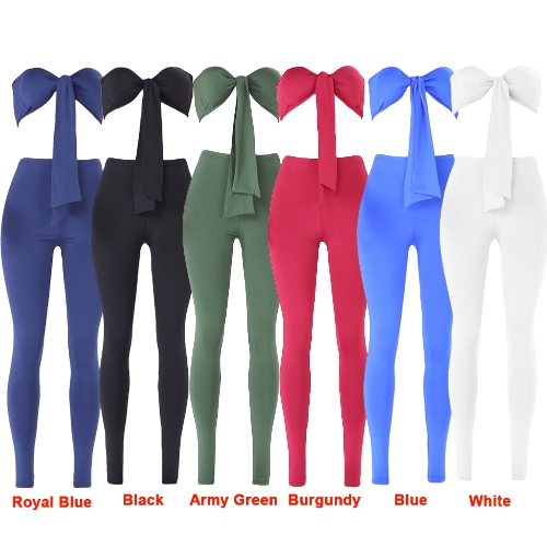 

Sexy Women Two-piece Set Strapless Crop Top Bandage Bodycon Long Pants Solid Slim Party Club Suits