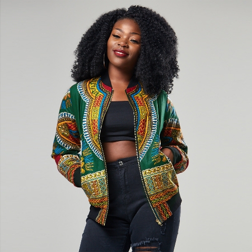 

Fashion Women Bomber Jacket Vintage Print Long Sleeve Zipper Outerwear Casual Short Jacket Coat