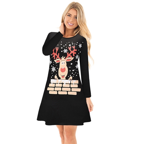 

Women Christmas Cartoon Santa Reindeer Dress