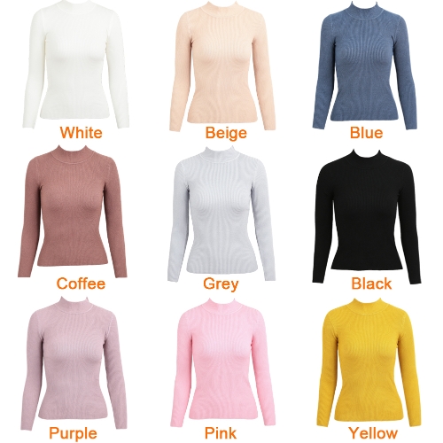 

Women Knit Sweater Pullover Jumper Turtleneck Long Sleeve High Elastic Solid Slim Knitted Tops