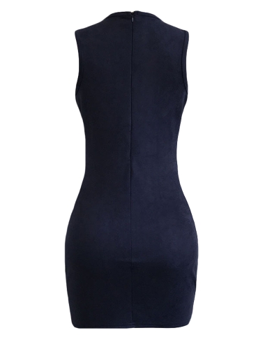 

Sexy Women Suede Mini Dress Lace Up V-образным вырезом без рукавов для ночного клуба Party Bodycon Pencil Dress