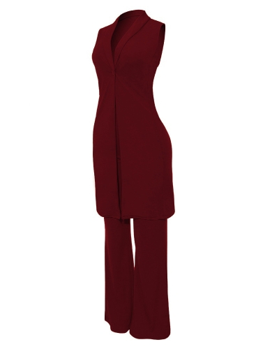 Women Two Piece Set Long Vest V-Neck Sleeveless Flare Pants Casual Coat Trousers Set Solid Outfit Outerwear
Women Two Piece Set Long Vest V-Neck Sleeveless Flare Pants Casual Coat Trousers Set Solid Outfit Outerwear